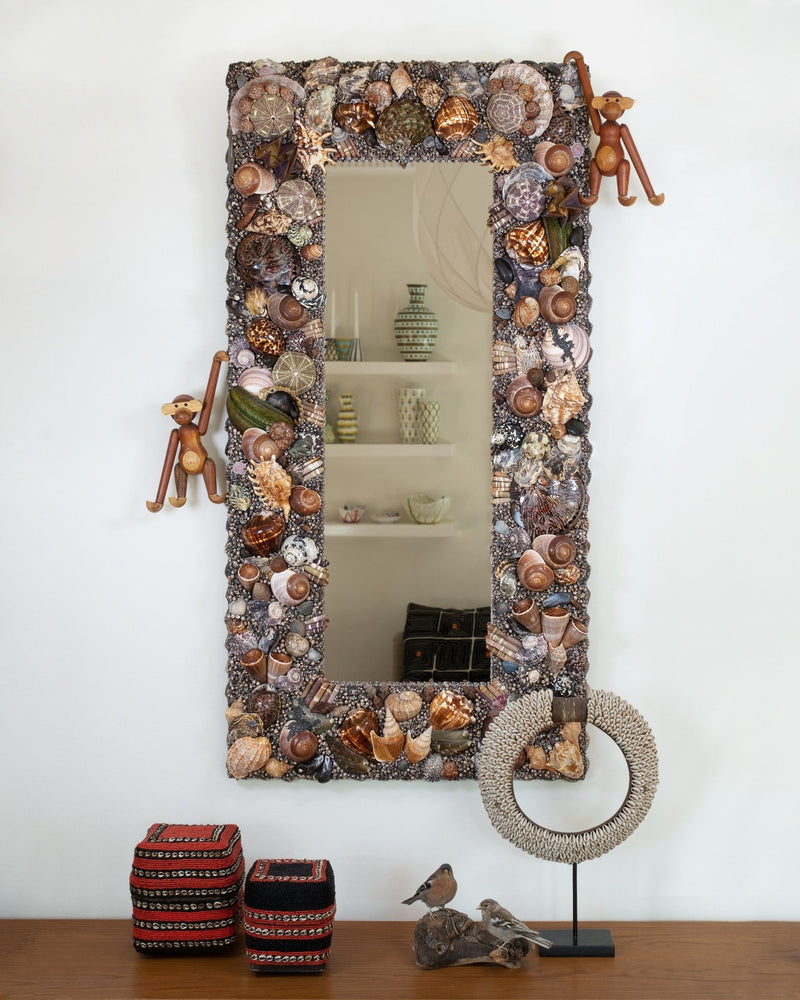 Back in Black shell mirror, 60 x 120 cm, hanging on the studio wall